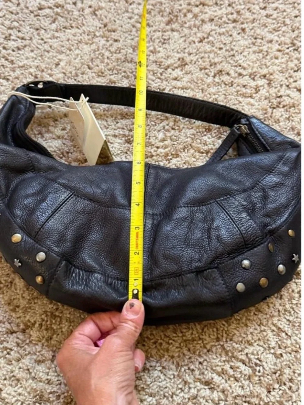 NWT new free people stellar leather shoulder bag black star studs silver gold